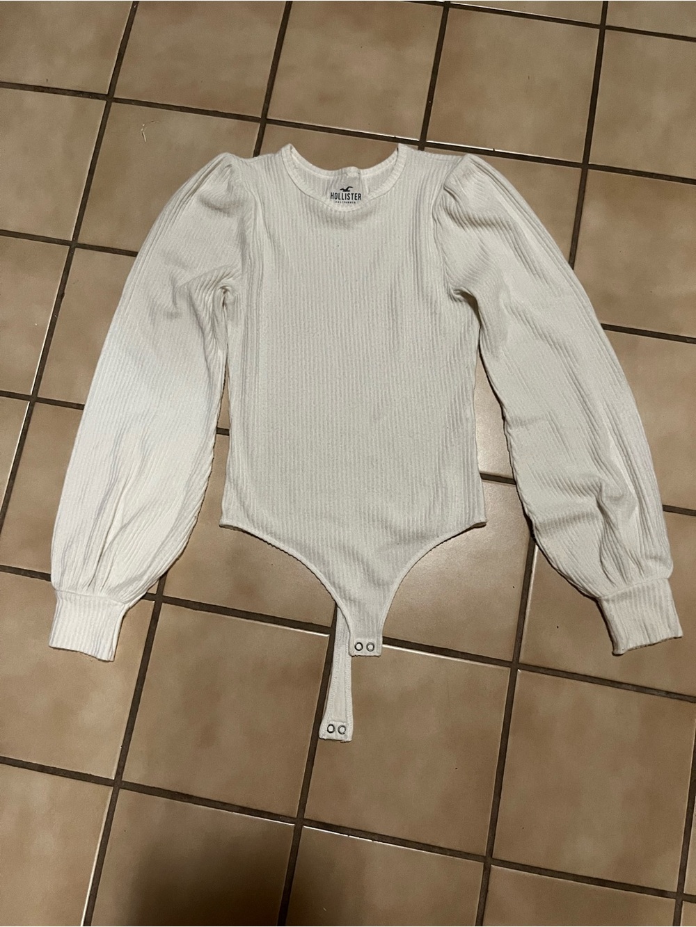 Hollister Cream Ribbed Puff-Sleeve Bodysuit for Kids
